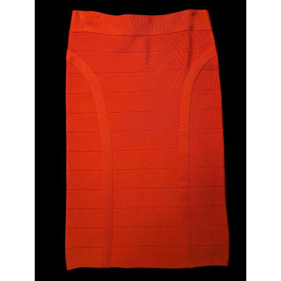 NWT Bebe Womens L Bandage Pencil Skirt High Rise Knit Coral Red Orange Bodycon - Picture 1 of 9